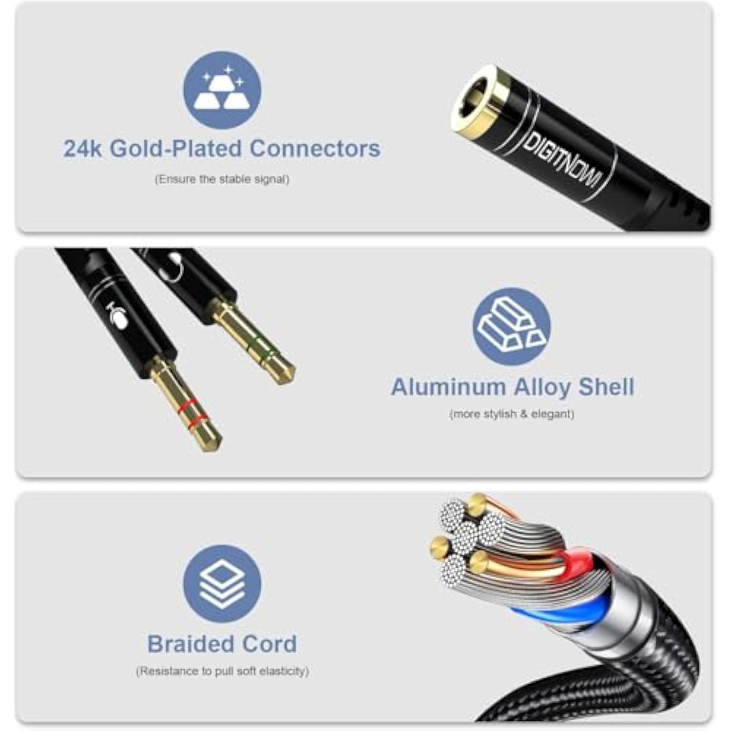 Headphone Splitter Cable For Computer, 3.5Mm Female To 2 Dual Male Microphone/Audio Y Splitter, Stereo Jack Gaming Headset To Pc/Laptop Adapter (Black)