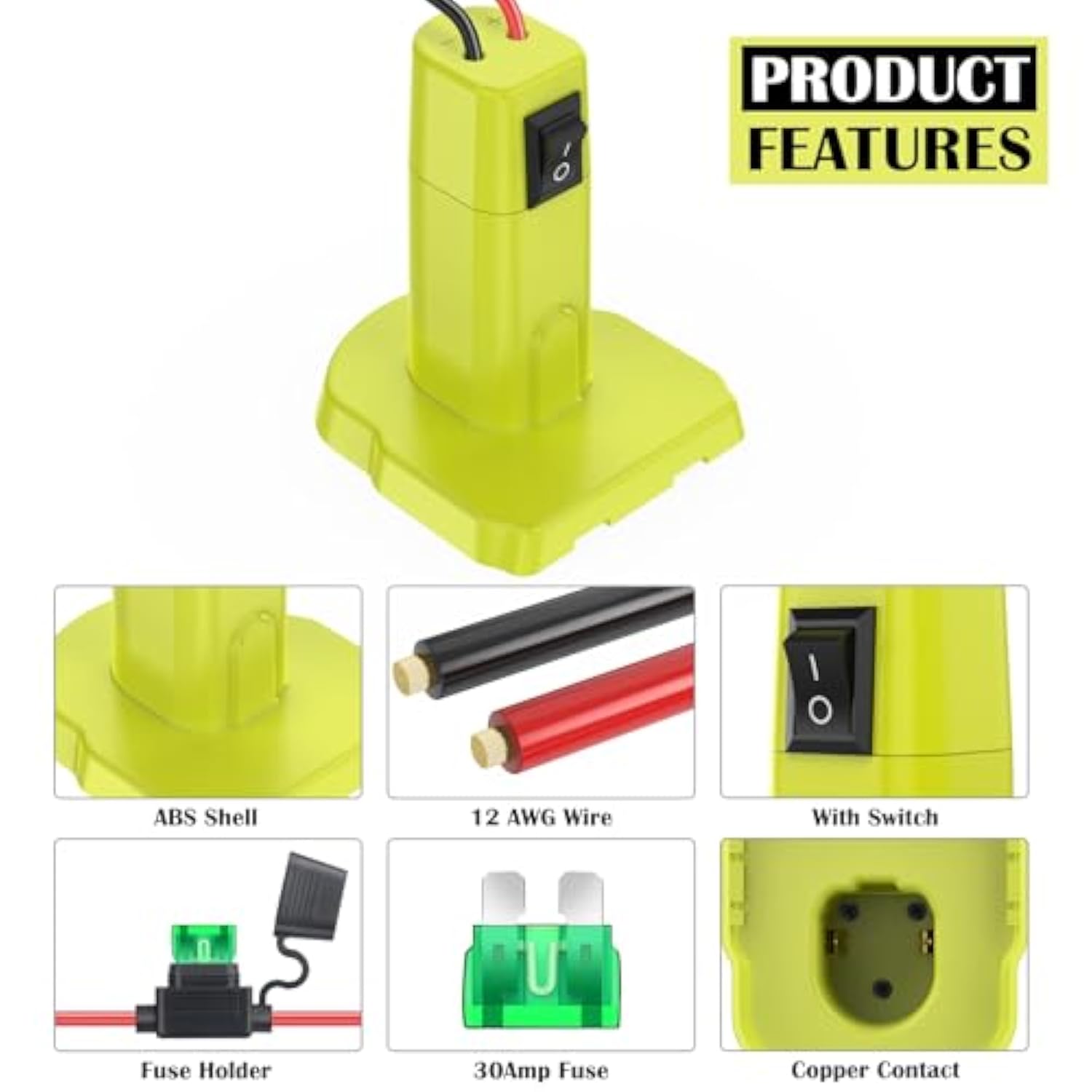 Power Wheels Adapter For Ryobi 18V Battery Adapter Power Wheels Battery Converter Kit With Fuse & Switch And Wire Harness Connector 12Awg Wire For Diy Rc Car Toys And Ride On Truck