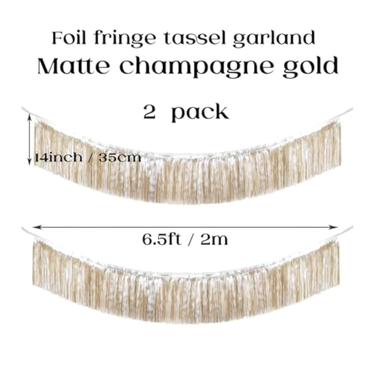 Premium Fringe Tinsel Garland For Party Decorations Foil Metallic Tassels Banner Party Streamers For Birthday Wedding Graduation Christmas Home Decor (Matte Champagne Gold)