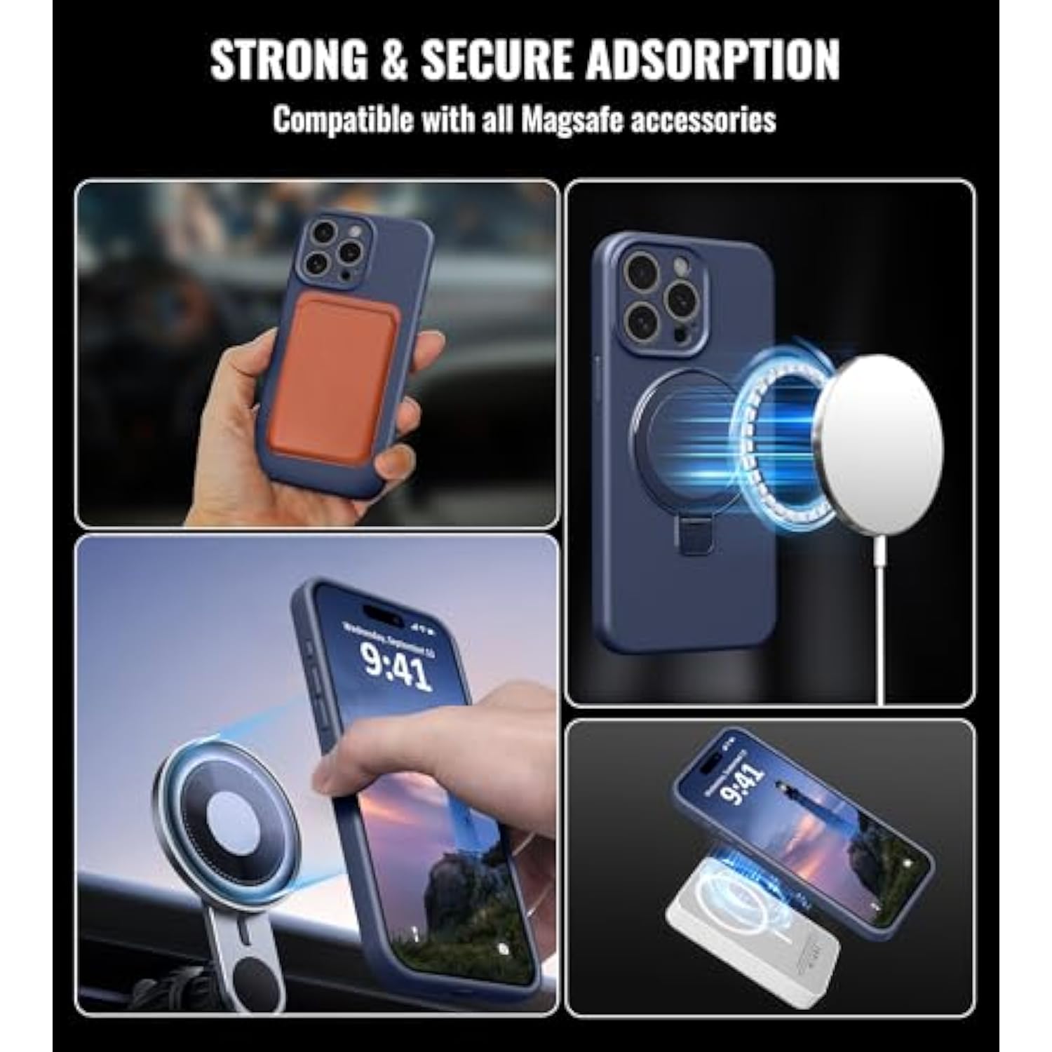 Compatible With Iphone 13 Pro Max Case Stand, Slim Full Camera Protection Liquid Silicone Phone Case Suitable For Iphone 13 Pro Max Compatible With Magsafe Ring Magnetic Kickstand, Dark Blue