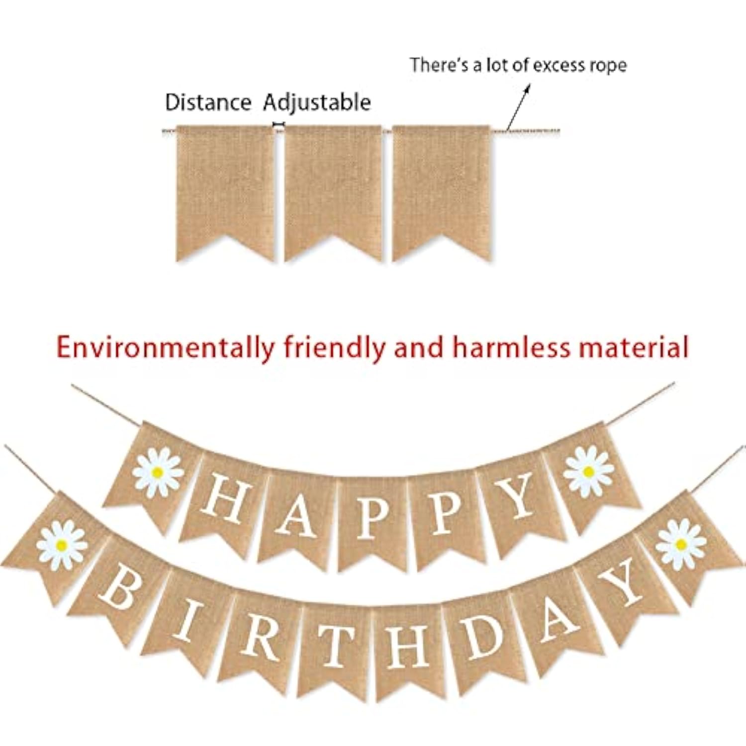 Daisy Themed Birthday Banner - Happy Spring Decoration With Flowers For Fireplace Mantle