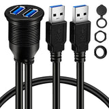 2 Ports Dual Usb 3.0 Male To Usb 3.0 Female Aux Flush Mount Car Mount Extension Cable For Car Truck Boat Motorcycle Dashboard Panel 1Ft