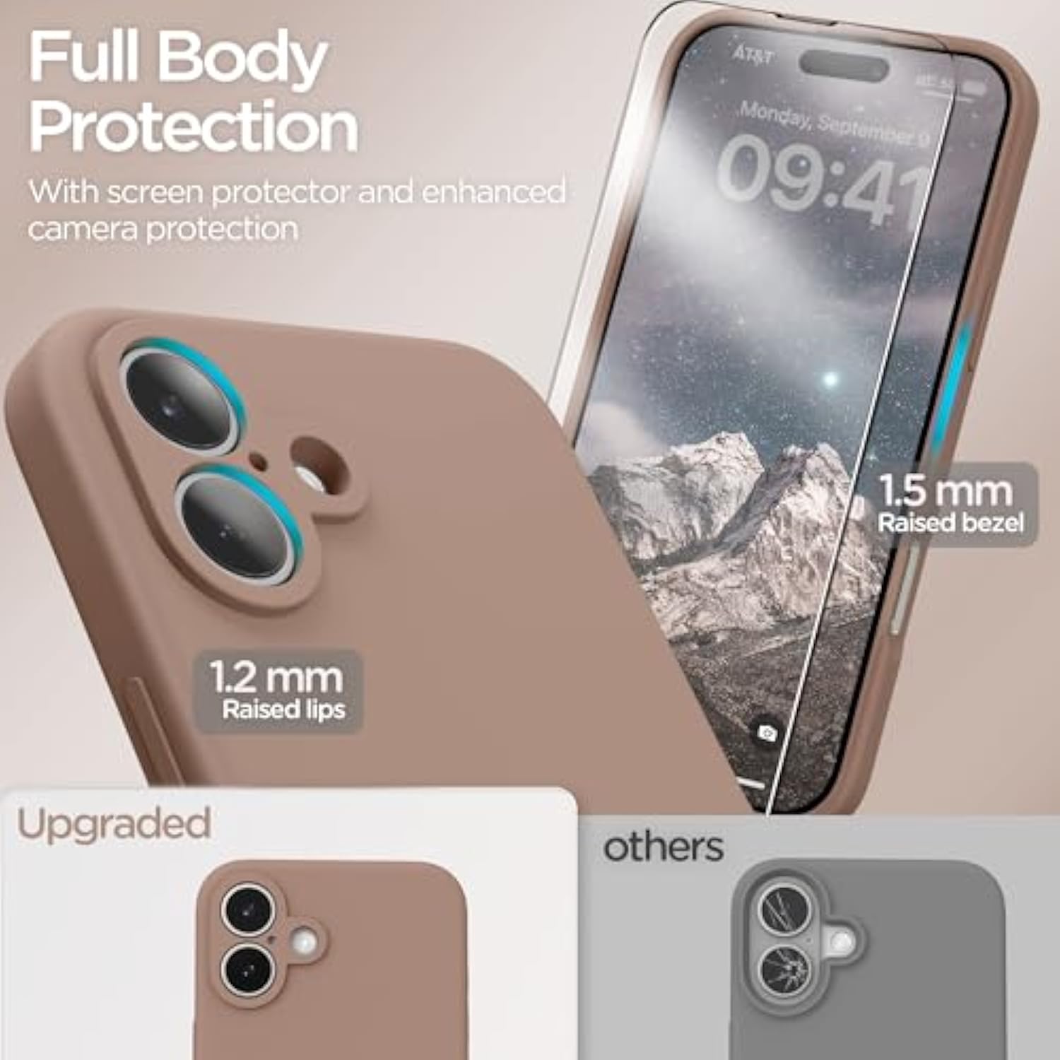 For Iphone 16 Case, Liquid Silicone Case With Camera Protection Soft Gel Rubber Cover With Microfiber Lining Shockproof Protective Phone Case For Iphone 16 6.1", Light Brown