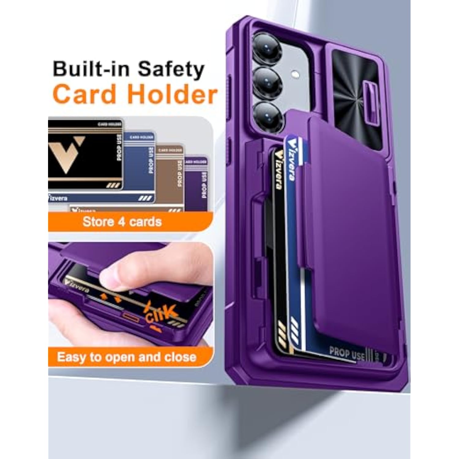 Samsung Galaxy S25+ Plus Wallet Case, RFID, Camera Cover, Shockproof, Purple