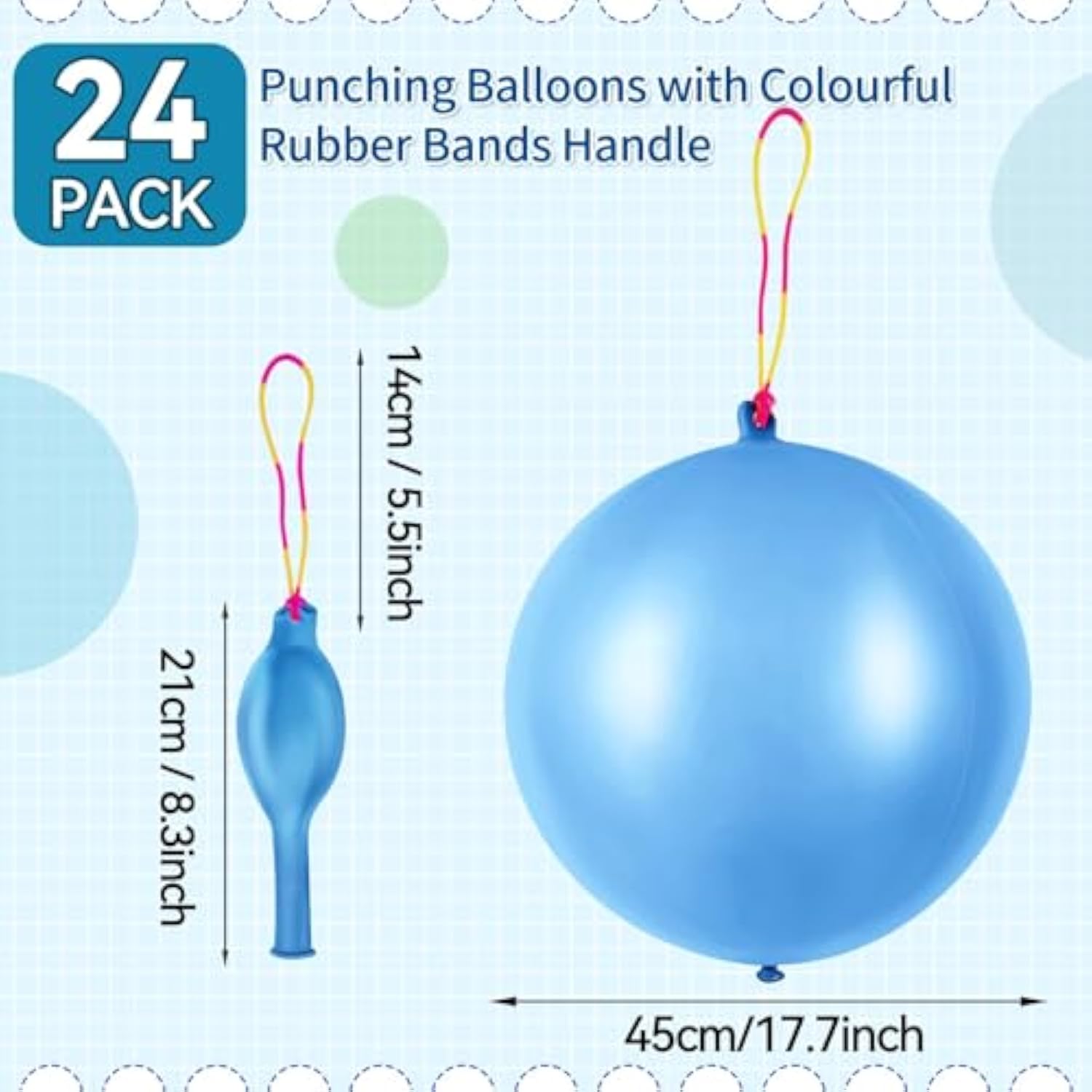 24 Pcs Blue Punch Balloons Bounce With Rubber Band Handle Punching Balloon Heavy Duty For Birthday Party Favors, Kids (Blue)