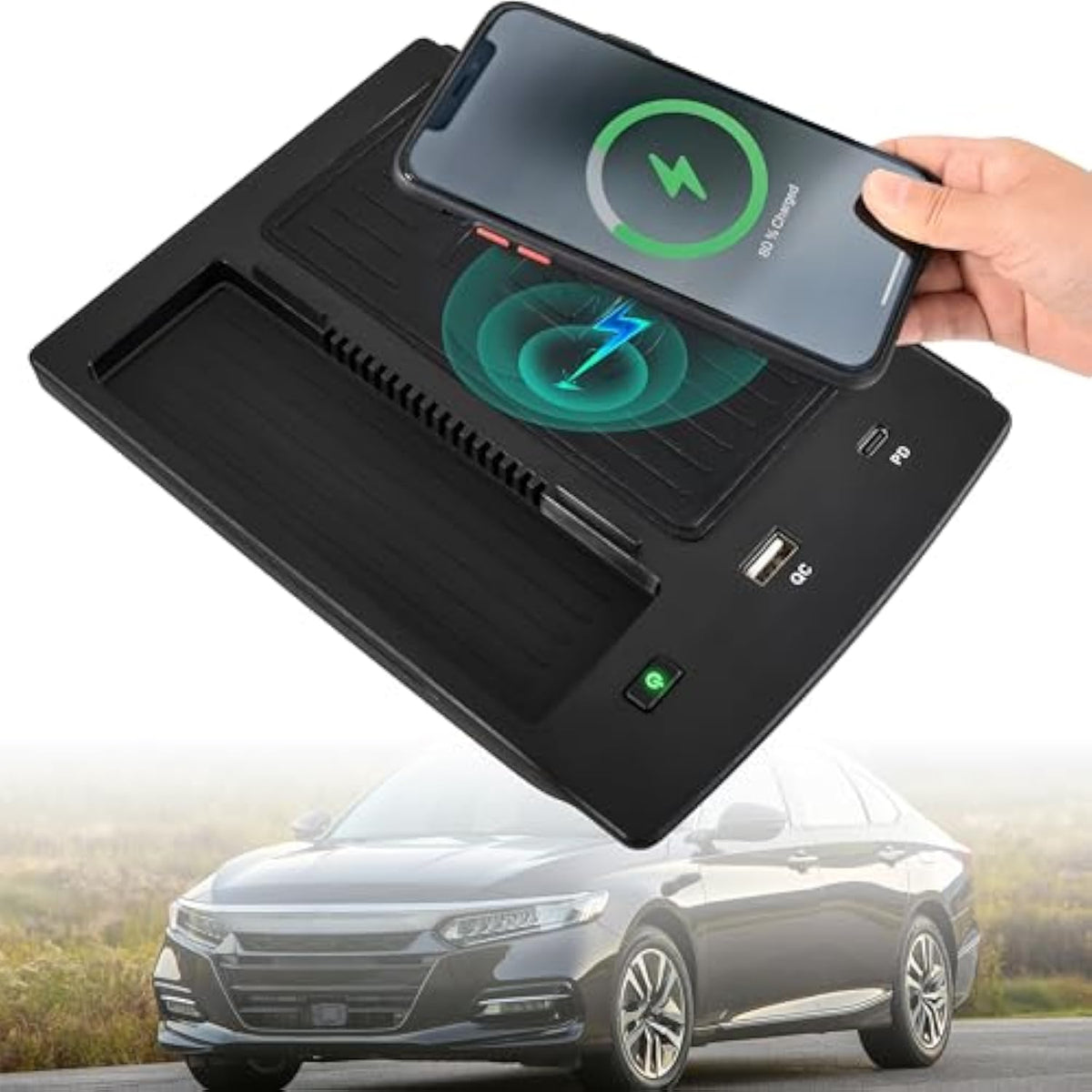 Wireless Charger Pad For Honda Accord 2018-2022, Fast Charging Usb-A Usb-C Center Console Charging Pad For 2018-2022 Accord Accessories