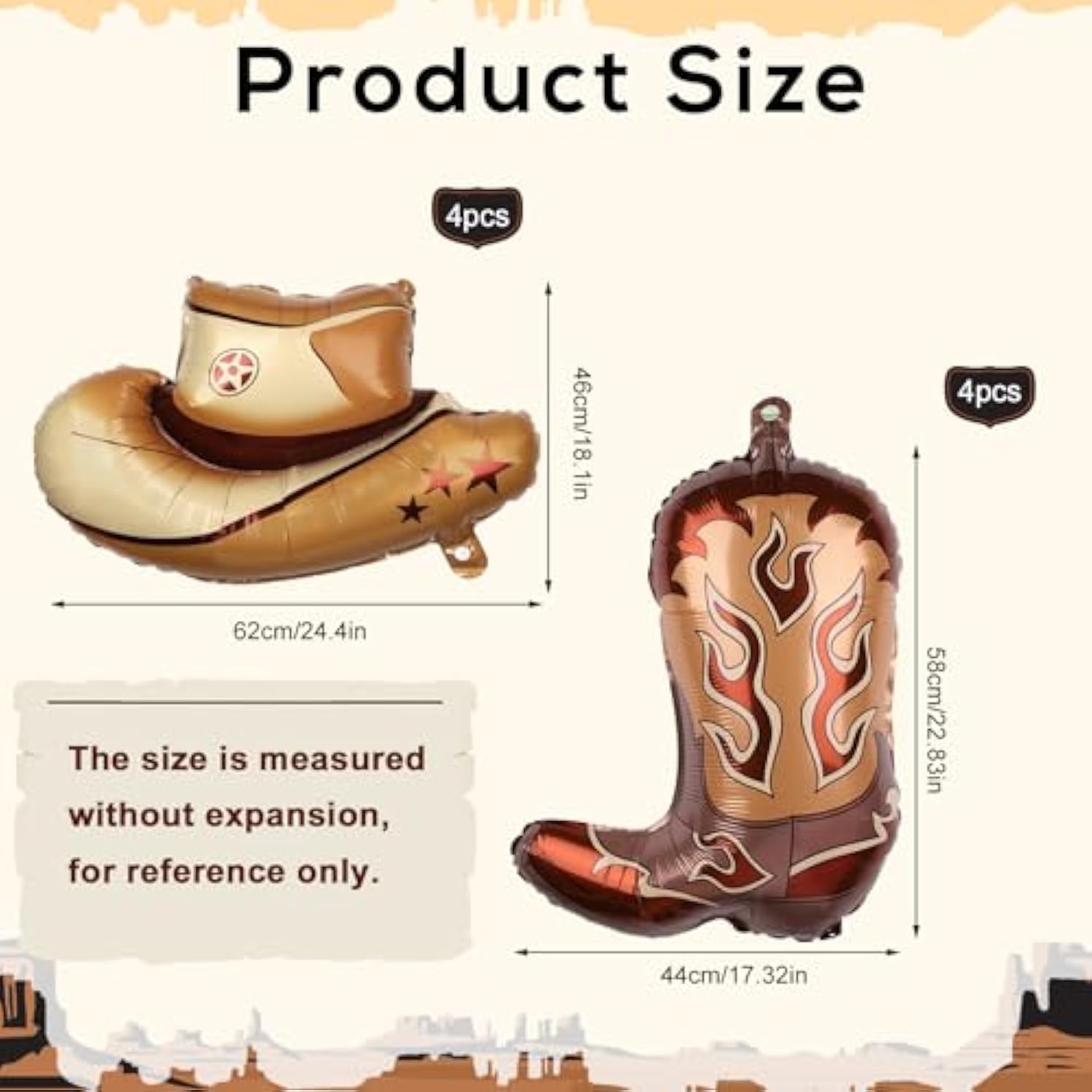 8Pcs Western Themed Party Balloons - Large Cowgirl Hat & Boot Balloons - Cowboy Party Decoration