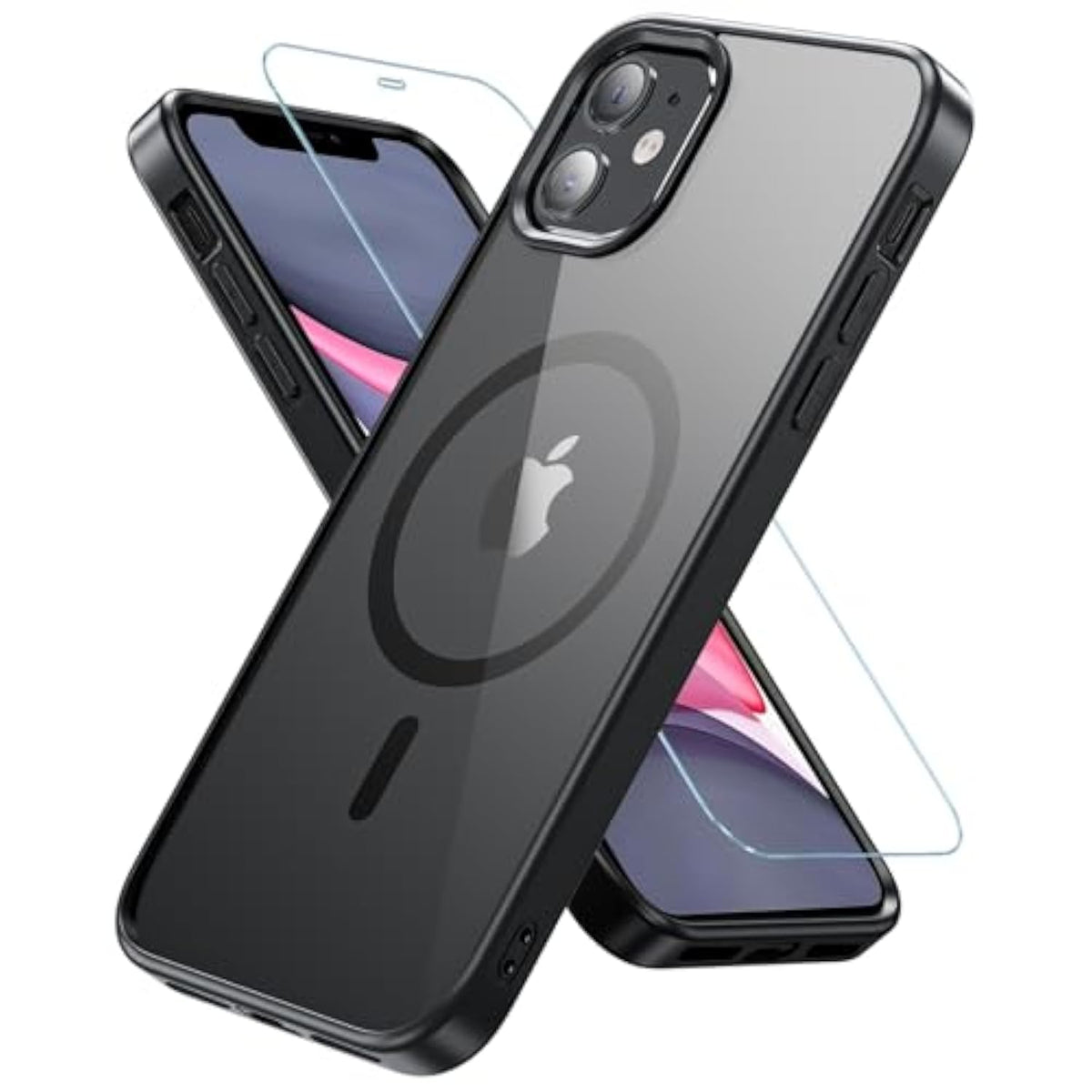 Magnetic Case For Iphone 11 Case, With Tempered Glass Screen Protector, [Compatible With Magsafe], Military Drop Protection Shockproof Matte Back Cover For Iphone 11 6.1 Inch,Black