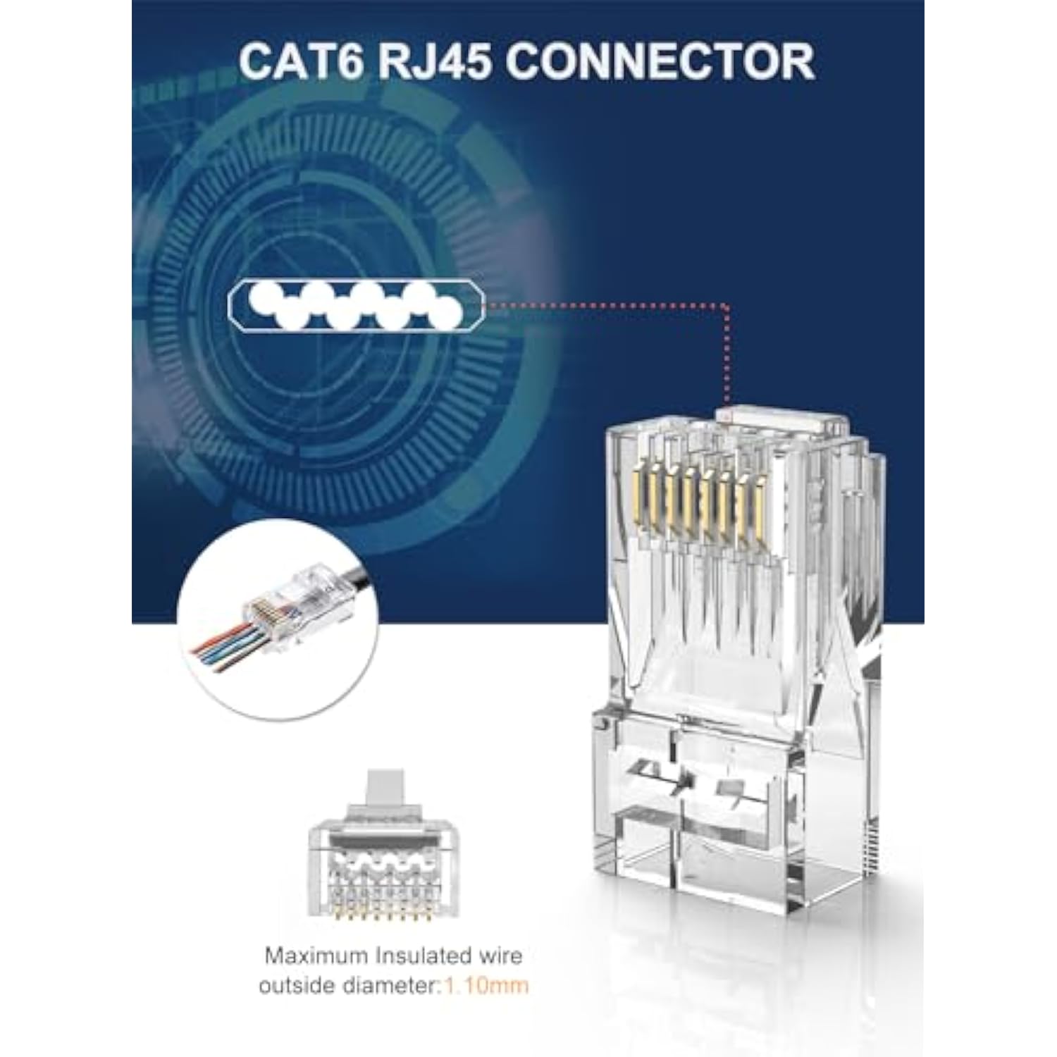 CableCreation RJ45 Pass Through Connectors, 100-Pack Cat6/Cat5e Gold Plated Mo