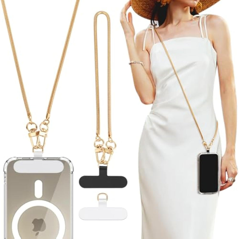 Phone Crossbody Strap, Universal Phone Lanyard With 1× Metal Phone Strap, 1× Wrist Strap, 2× Pads, Crossbody Phone Lanyards, Phone Chain Compatible With Most Smartphones, Gold