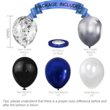 Chrome & Confetti Balloon Set: Navy, Black, White Party Decor (100pcs, 12")