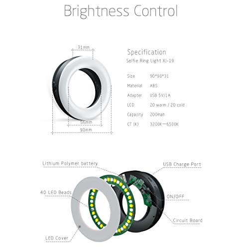Selfie Ring Light Rechargeable Portable Clip-on Selfie Fill Light with 40 LED for Smart Phone Photography, Camera Video, Girl