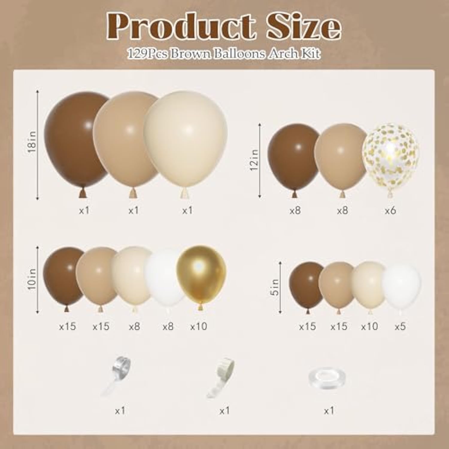 129pcs Brown Balloon Garland Kit for Baby Shower, Safari & Birthday Party Decor