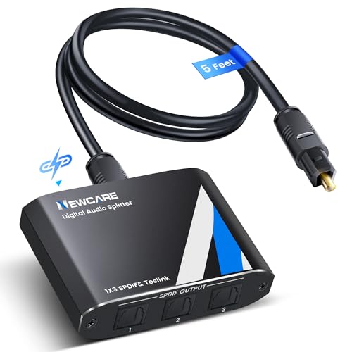 Digital Optical Splitter 1 in 3 Out,SPDIF Toslink Optical Audio Cable Splitter 1x3 Support LPCM2.0 Doldy Digital & DTS 5.1 for Xbox,PS4,PS5,DVD,TV