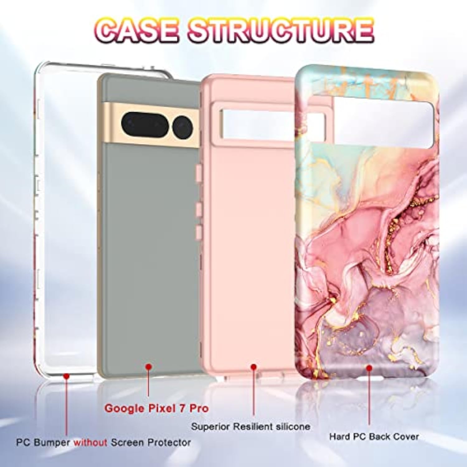 Google Pixel 7 Pro Marble Pattern 3 in 1 Heavy Duty Shockproof Case