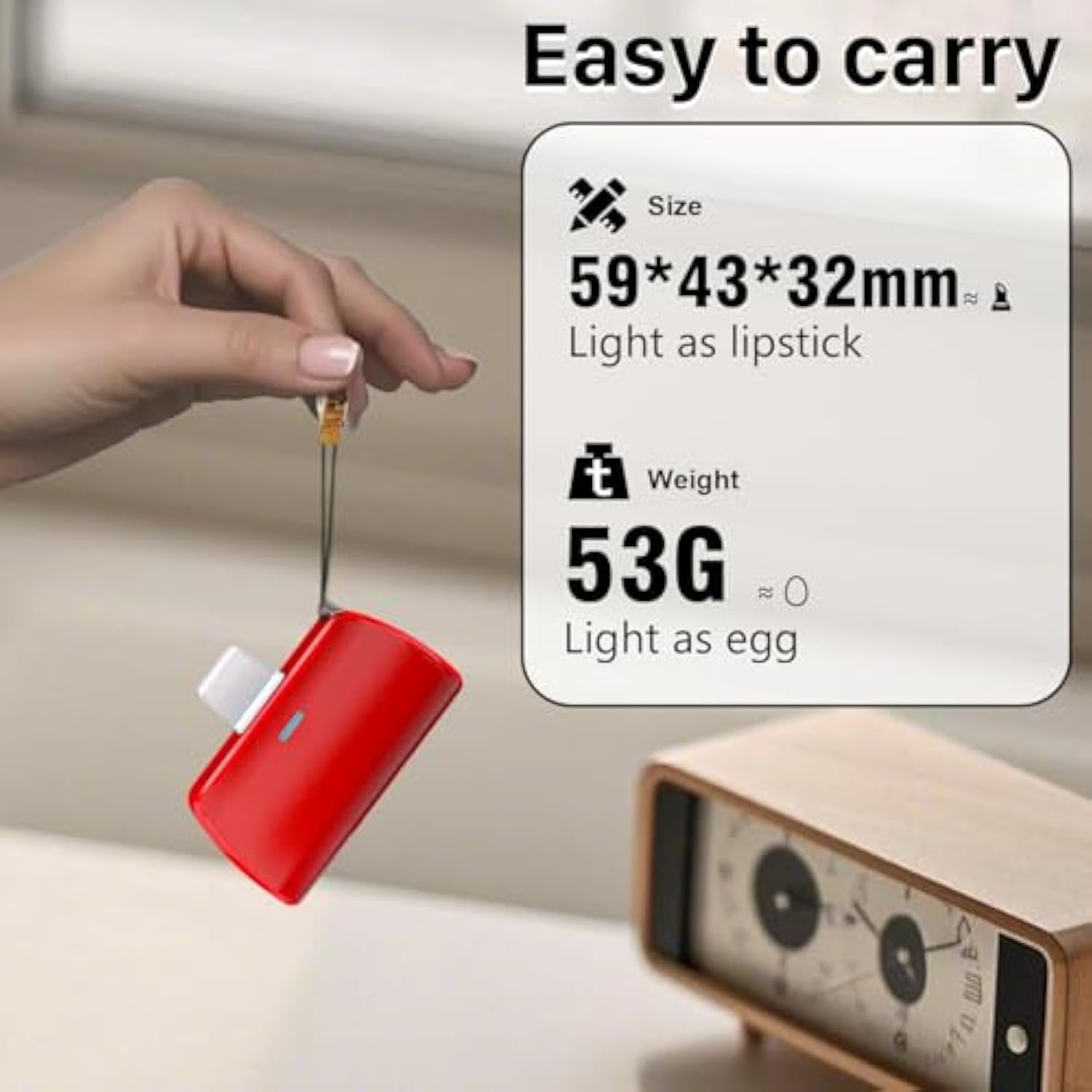 Keychain Portable Charger For Iphone, 2500Mah Mini Power Emergency Pod Ultra-Compact External Power Bank Battery Pack Keyring Charger For Iphone 14/13/12/11/X/8/7/6S/Se (Red)