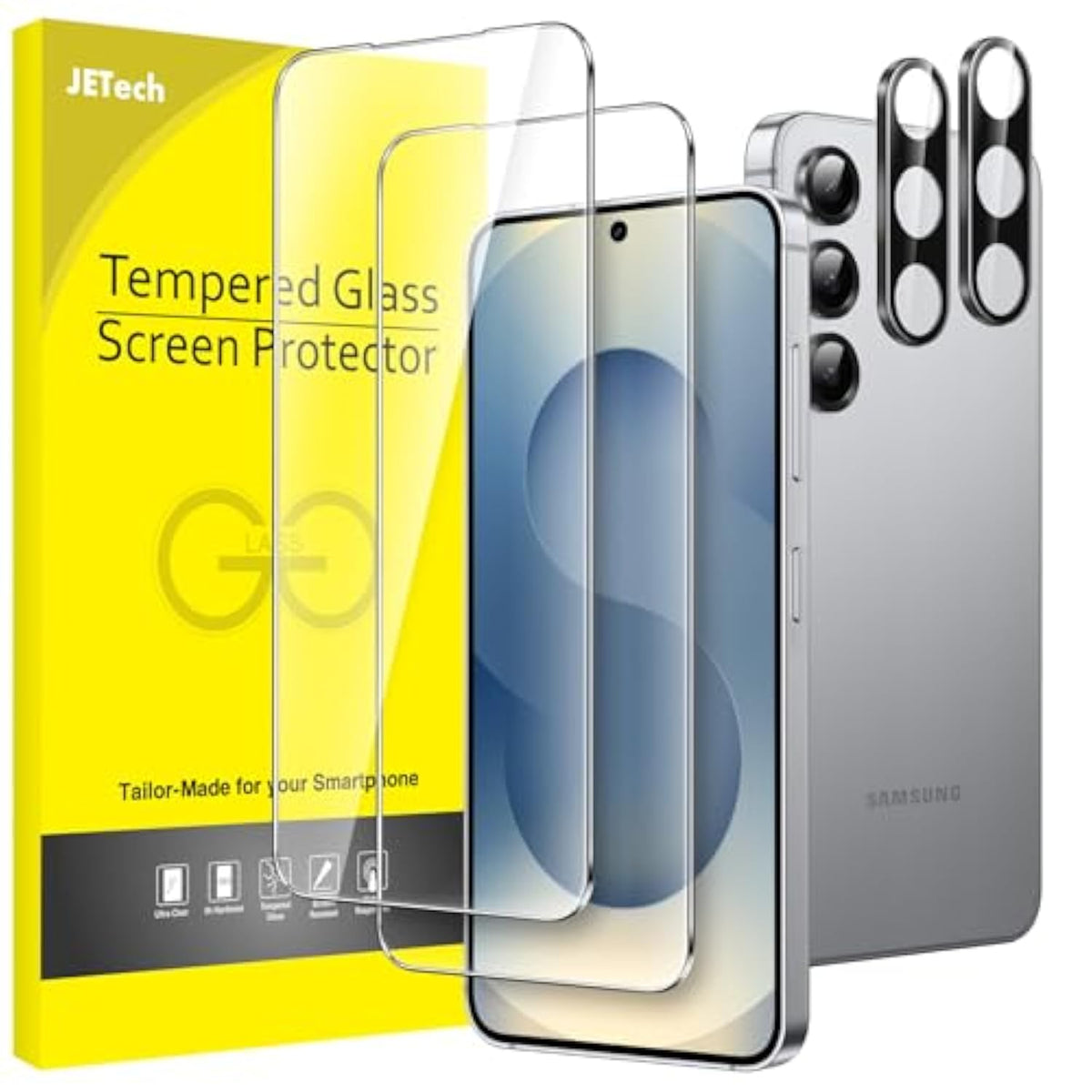 JETech Screen Protector for Samsung Galaxy S25 5G with Camera Lens Protector, Tempered Glass Film, Fingerprint ID Compatible, HD Clear, 2-Pack Each