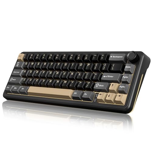 K65 Wireless Mechanical Keyboard, Cnc Knob, Tri-Mode Bt5.0/2.4Ghz/Usb-C Hot Swappable Custom, Pre-Lubed Linear Coconut Switches, Gasket Structure, Rgb Gaming Keyboard, Black-Gold