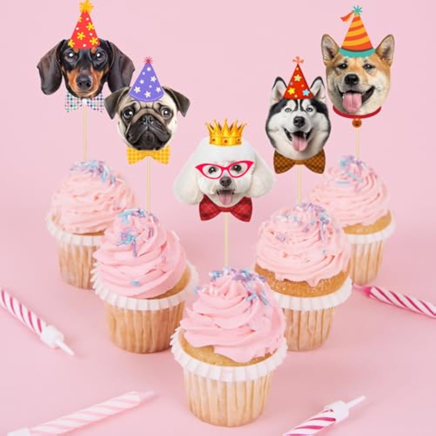 Pet Dog Cupcake Toppers, 24 Pcs Pet Dog Themed Birthday Party Supplies Cute Puppy Birthday Party Baby Shower Party Cake Decorations