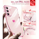 For Galaxy S24Fe Case: Tempered Glass Screen Protector 2 Pcs,Full Camera Lens Protection, Love Heart Plating Luxury Shockproof Phone Case Funda Para Samsung S24Fe 5G, Pink