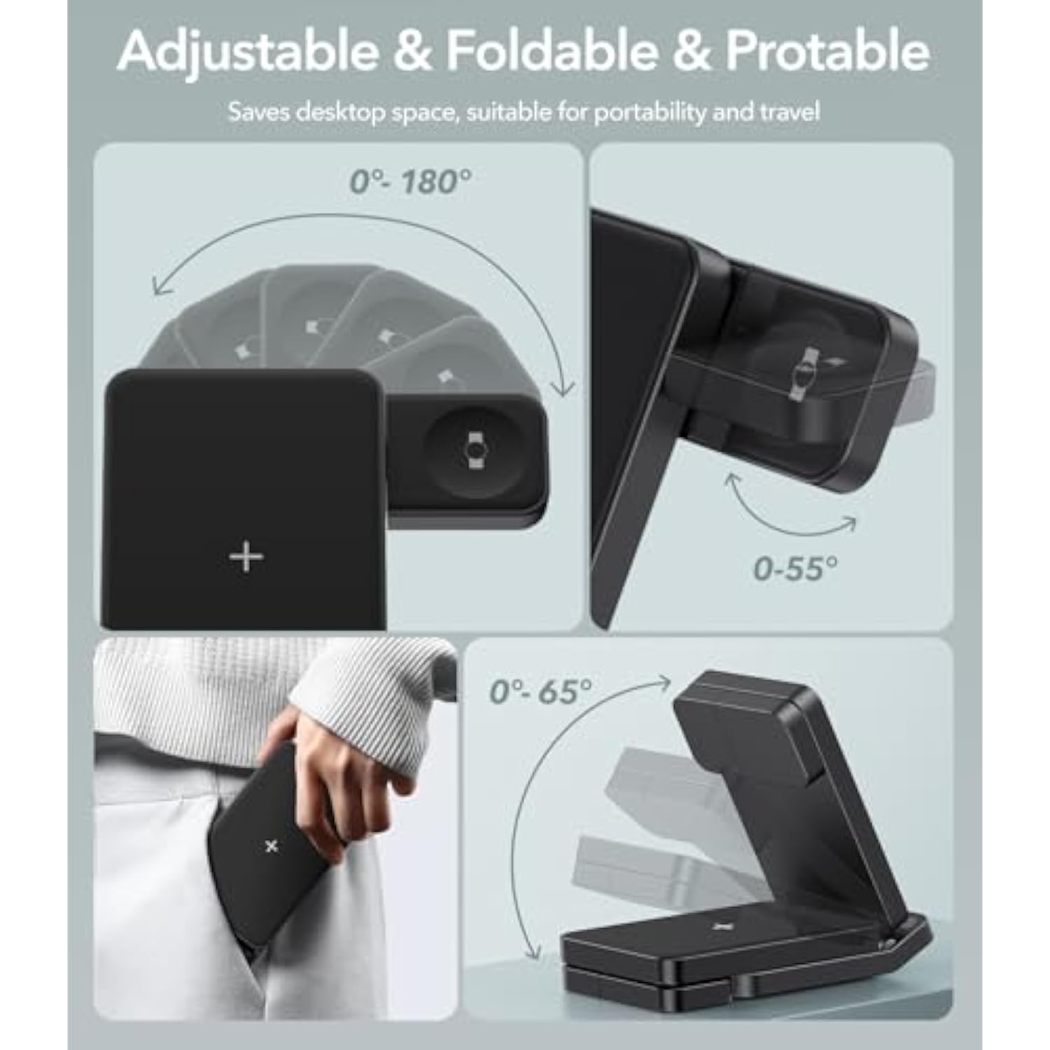 Foldable Wireless Charger For Samsung, 3 In 1 Fast Samsung Charging Station For S25 Ultra S24/S23/S22/Z Fold 7/6/Z Flip/Note, Rotatable Samsung Watch Charger For Galaxy Ultra/8/7/6, Galaxy Buds, Black