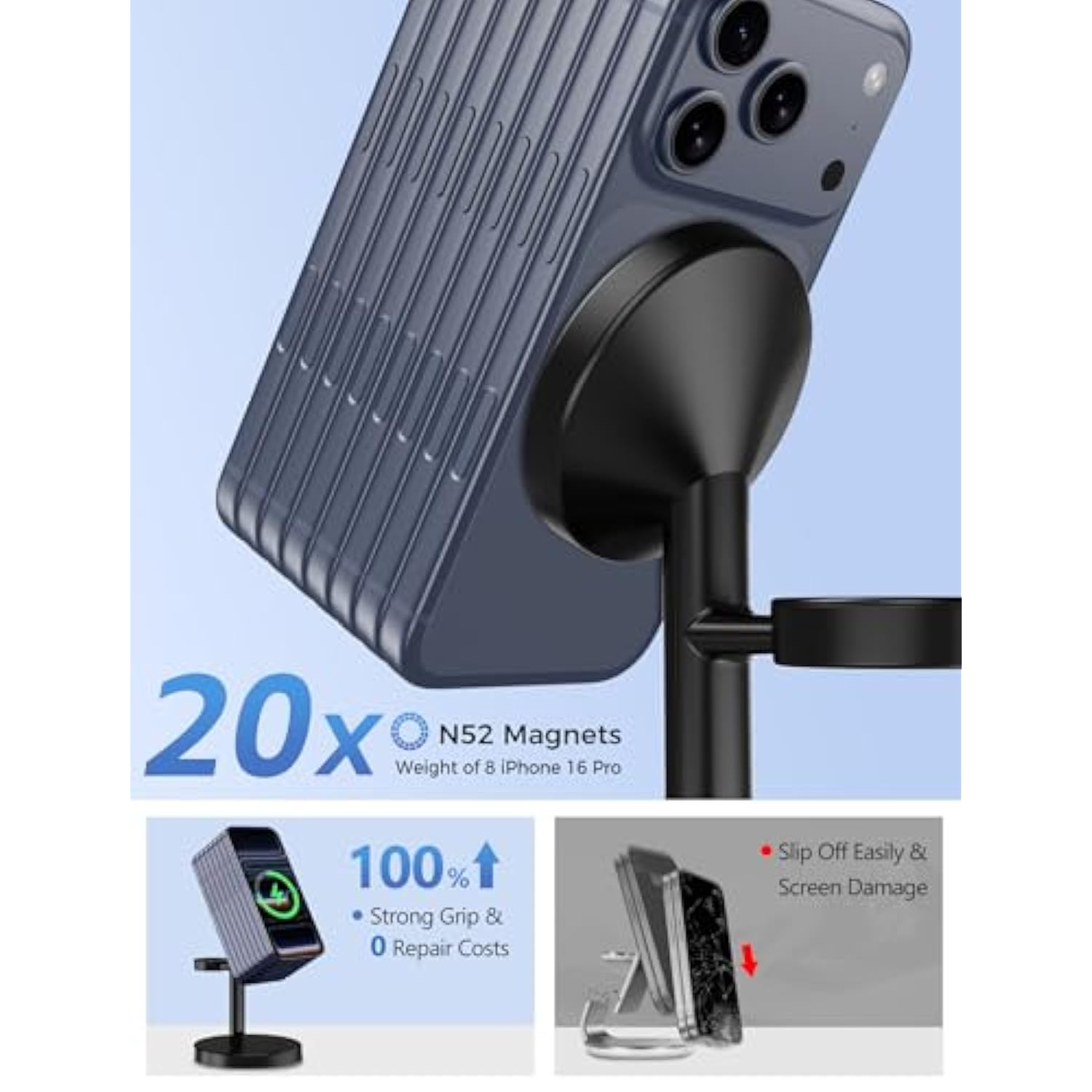 3 In 1 Wireless Charging Station For Multiple Devices Apple, 15W Fast Magnetic Mag-Safe Charger Stand For Iphone 16 15 14 13 12 Pro Max Plus Mini Apple Watch Airpods Pro 4 3 2, Black