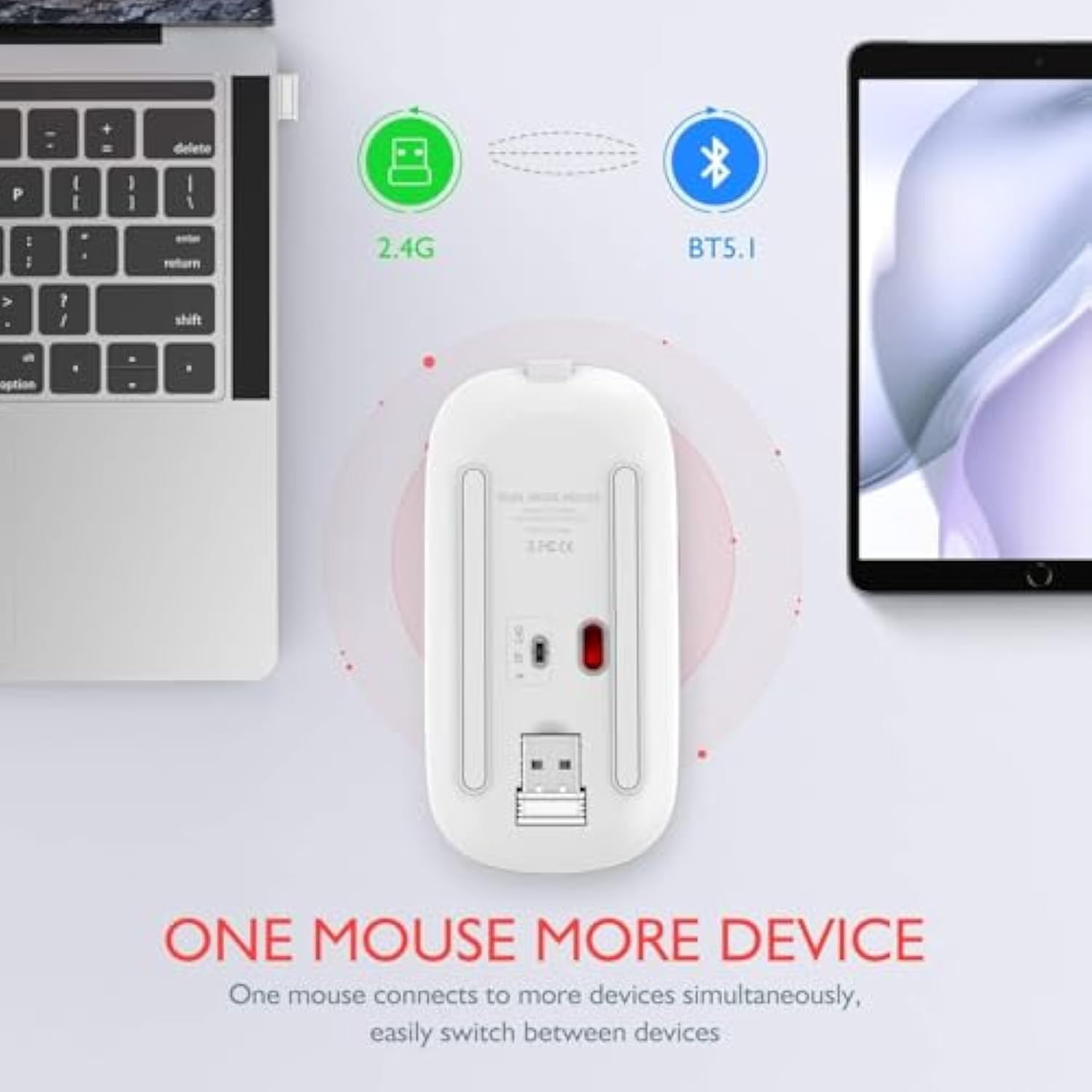 Wireless Bluetooth Mouse For Macbook Air/Mac/Pro/Laptop/Computer/Pc,Rechargeable Dual Mode Switch Mouse Bluetooth 5.2/3.0 And 2.4Ghz Usb Receiver (Silver)