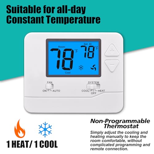 Non-Programmable Thermostats For Home 1 Heat/1 Cool Conventional Single-Stage Systems (Blue Backlight)