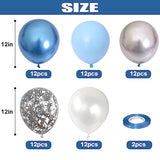 Metallic Blue Silver Balloons, 60 Pcs 12 Inches Chrome Blue White Balloon With Silver Balloons Glitter Confetti Balloons For Boys Baby Shower, Birthday, Baptism,Wedding Decorations