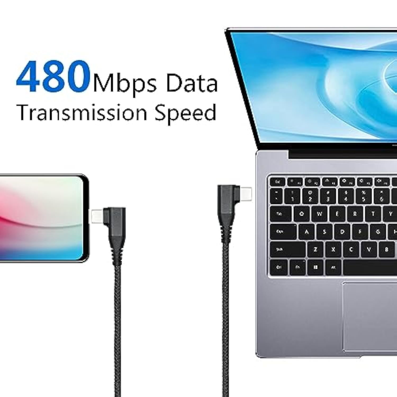 Right Angle Usb C To Usb C Cable 1M/3Ft, 90 Degree 60W Pd Type C Fast Charging