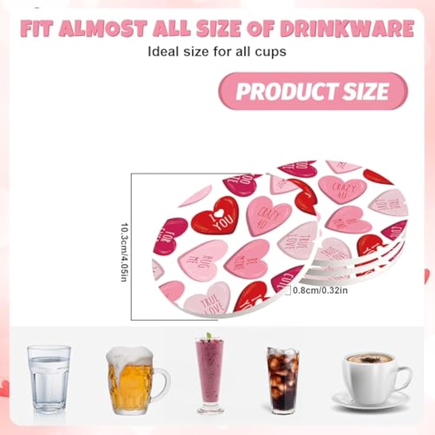 4Pcs Valentine'S Day Ceramic Coasters Red Pink Heart Drink Coasters Absorbent Cup Mat For Mug Cup Home Kitchen Party Table Decor