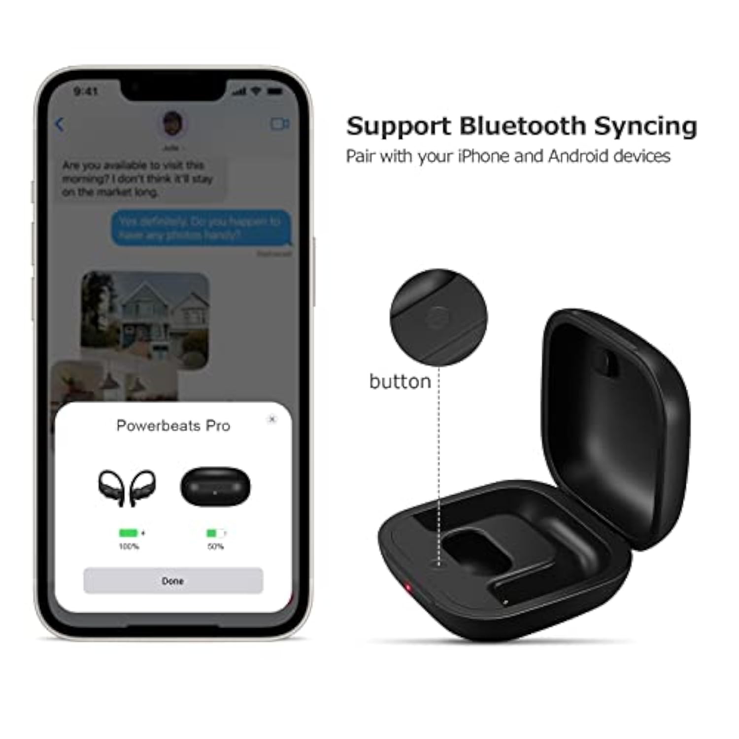 Charging Case Replacement Compatible For Powerbeats Pro Charger With Bluetooth Pairing Sync Button, 700Mah Built-In Battery (Not Include Powerbeats Pro) Black