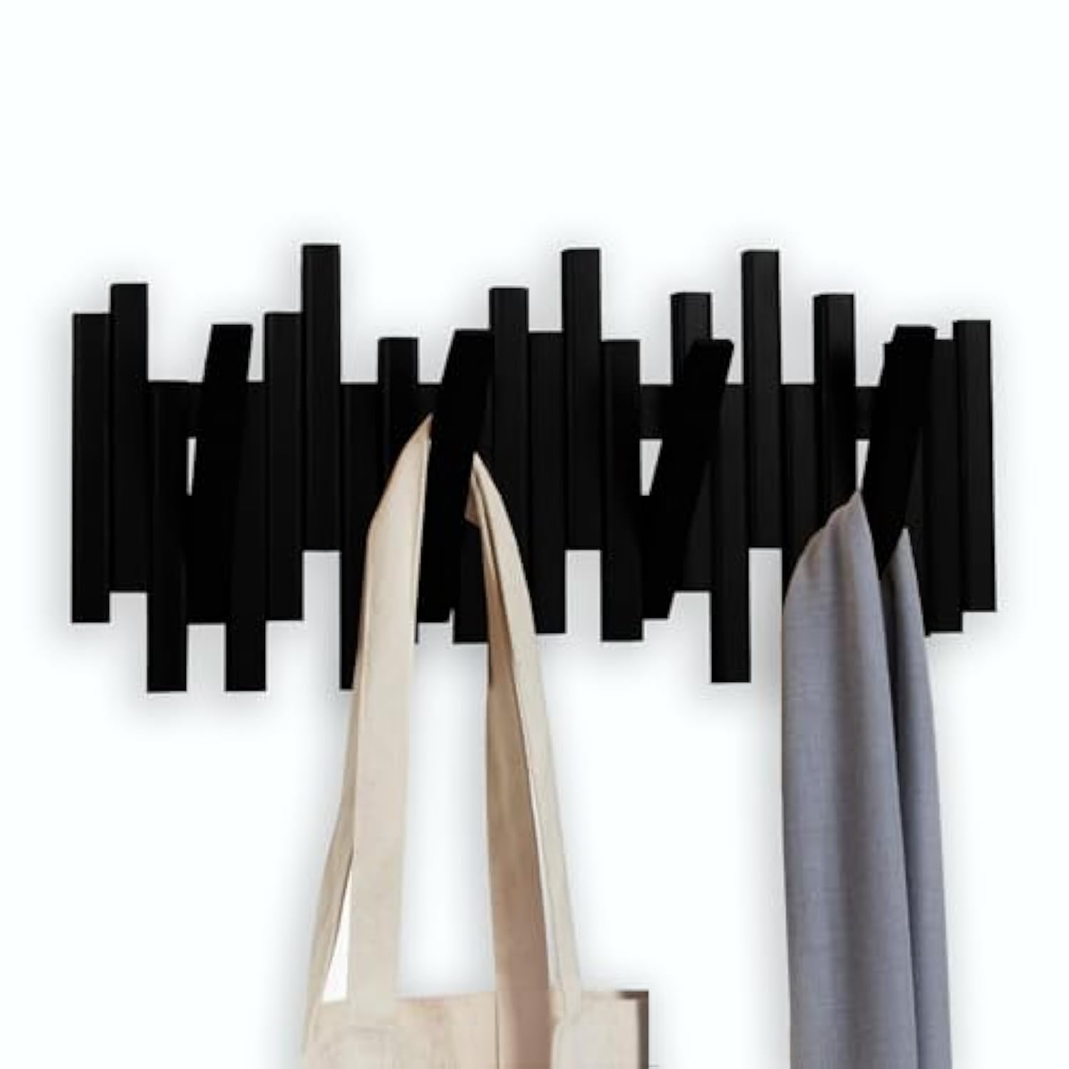 Bamboo Multi Hook Coat Rack -Decorative Hooks For Wall Modern, Unique, Space-Saving Coat Hanger With 4 Flip-Down Hook For Hanging Coats, Christmas Decorations Wall Hooks For Hanging,Black