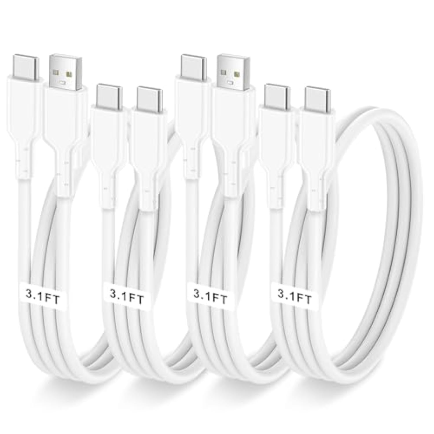 4-Pack 60W Fast Charging Cables USB & USB-C White 3.1ft