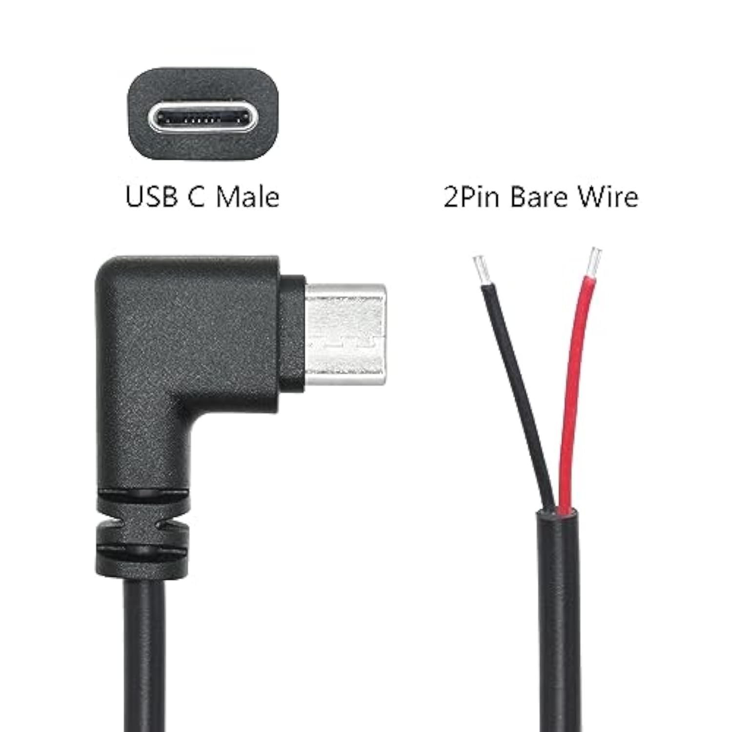 Right Angle Usb C To 2 Pin Bare Wire Open End Wire 1M/3Ft, 90 Degree Usb Type