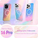 Hue - Magnetic Case For Iphone 16 Pro - [Compatible With Magsafe] - [360° Shock-Absorbent Bumper] - [Cute And Unique Phone Cover For Girls And Women] - Fluorescent Holographic Iridescent