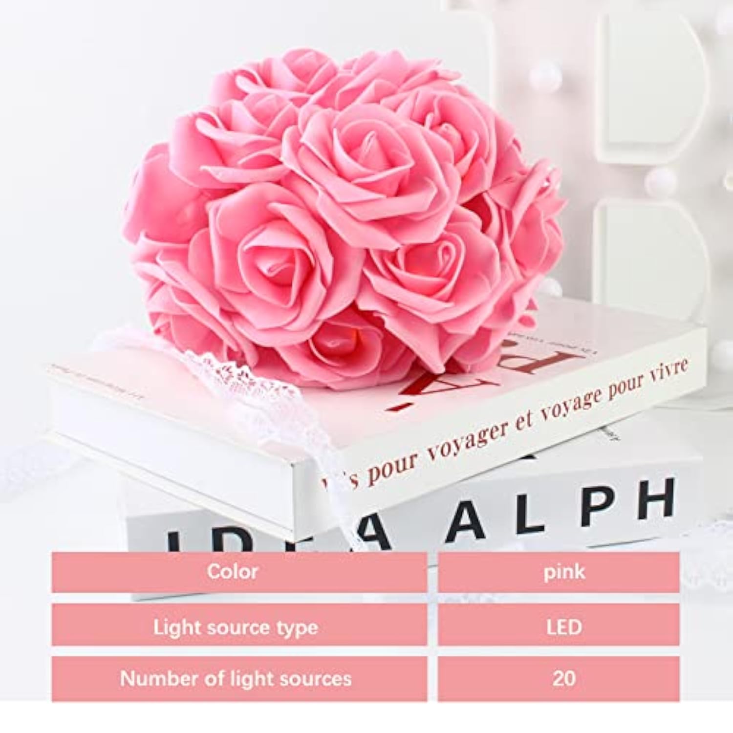 Rose Flower String Lights,2M 20Led Battery Operated Romantic String Lights Bright Warm Flower Rose Lamp Fairy Light For