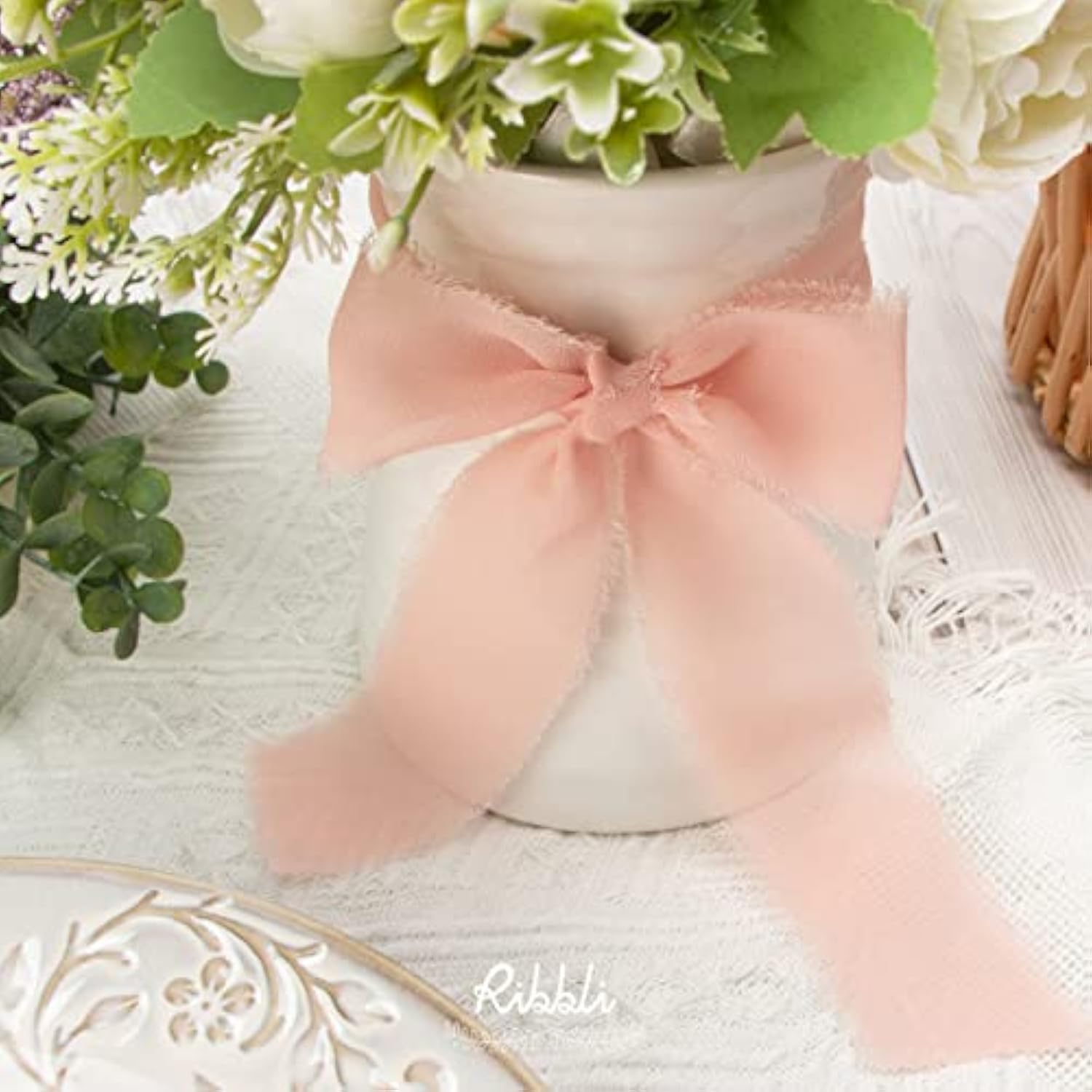 Chiffon Ribbon 1.5 Inch X 30 Yard Handmade Silk Ribbon, Blush Pink/Dus