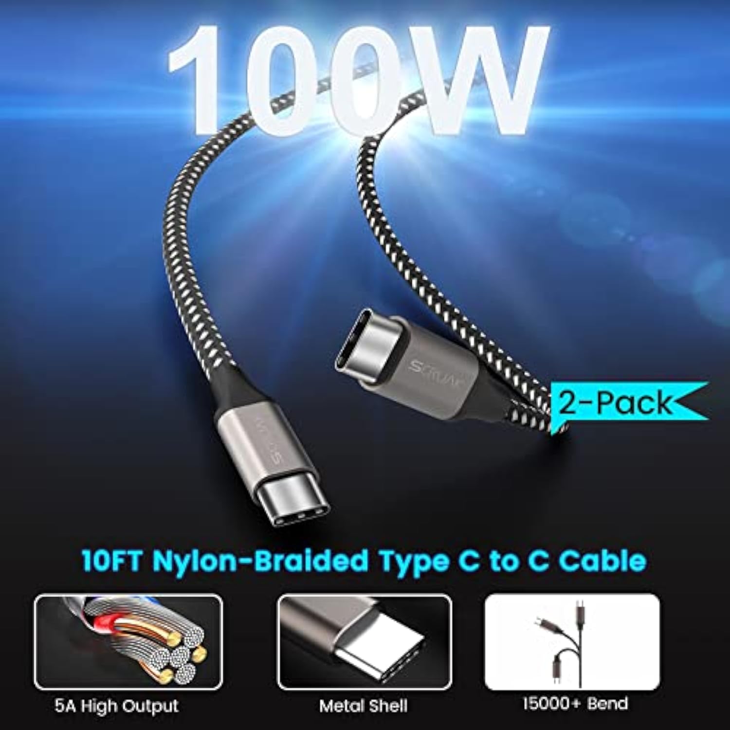 45W Usb-C Charger, 2-Pack 45 Watt Super Fast Charger Type C Wall Charging Block With 2X 10Ft Type C Cable For Samsung Galaxy S25 Ultra/S25/S25+/S24 Ultra/S23+/S23/S22/S20,Note 10/20,Tab S9/S8