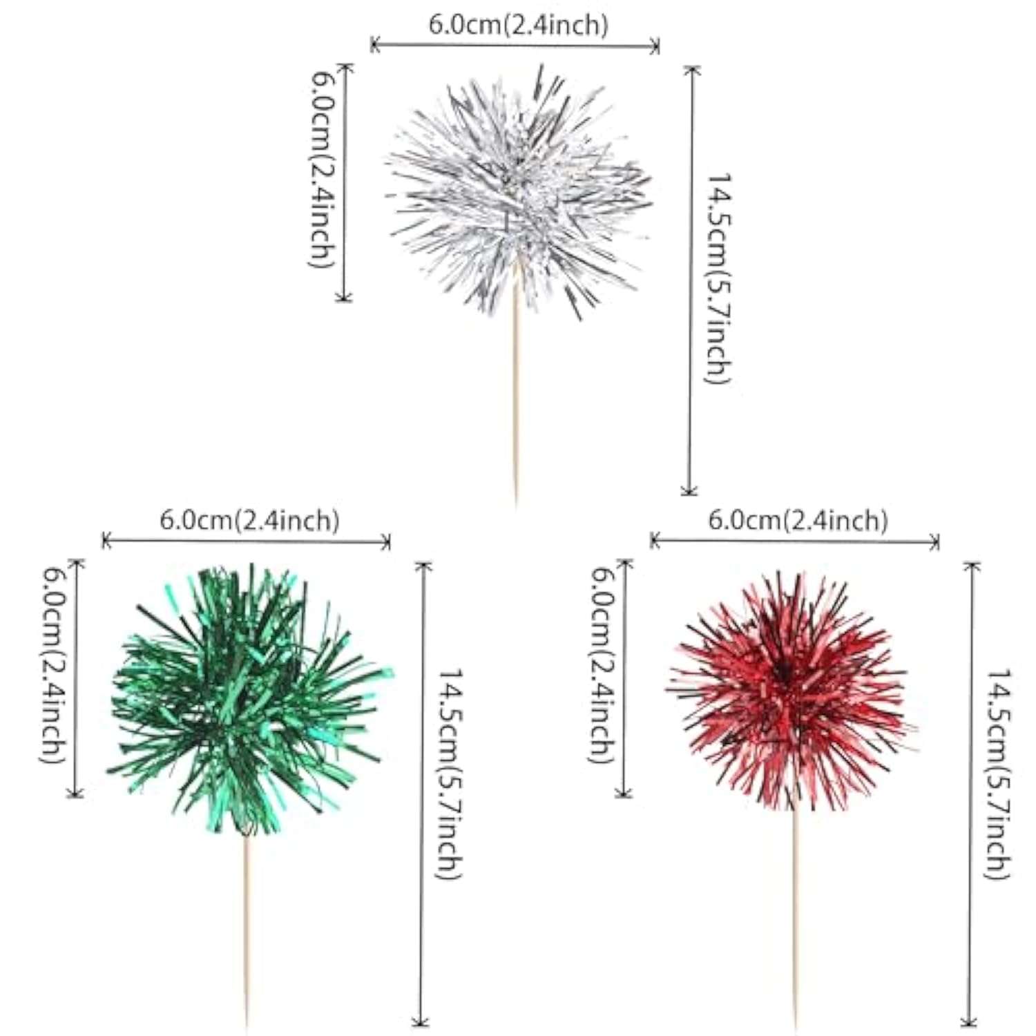 40-Pack Foil Firework Cupcake Toppers for Christmas and New Year