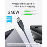 Anker USB C Cable, 240W Bio-Braided Type C Fast Charge Cord for iPhone 16/16 Pro, MacBook Pro 2020, iPad Pro,and More(USB 2.0, 6FT, Phantom Black)