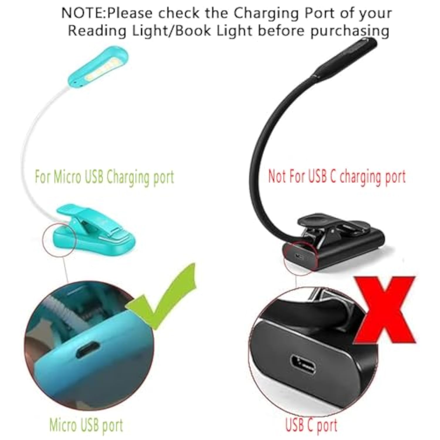 Neck Light Charging Cord Book Light Charger Cord, Usb Charging Cable Compatible For Gritin, Glocusent Book Light Led Neck Reading Light (Micro Usb Port)