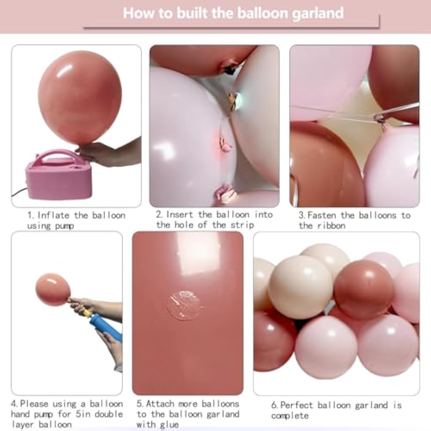 Dusty Pink Balloon Arch Kit with Blush Cream Rose Balloons for Baby Shower Party