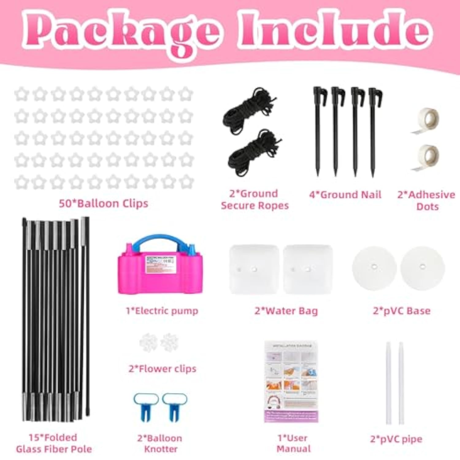 Balloon Arch Kit With Electric Pump – Adjustable Arch Stand & Base for Party Decor