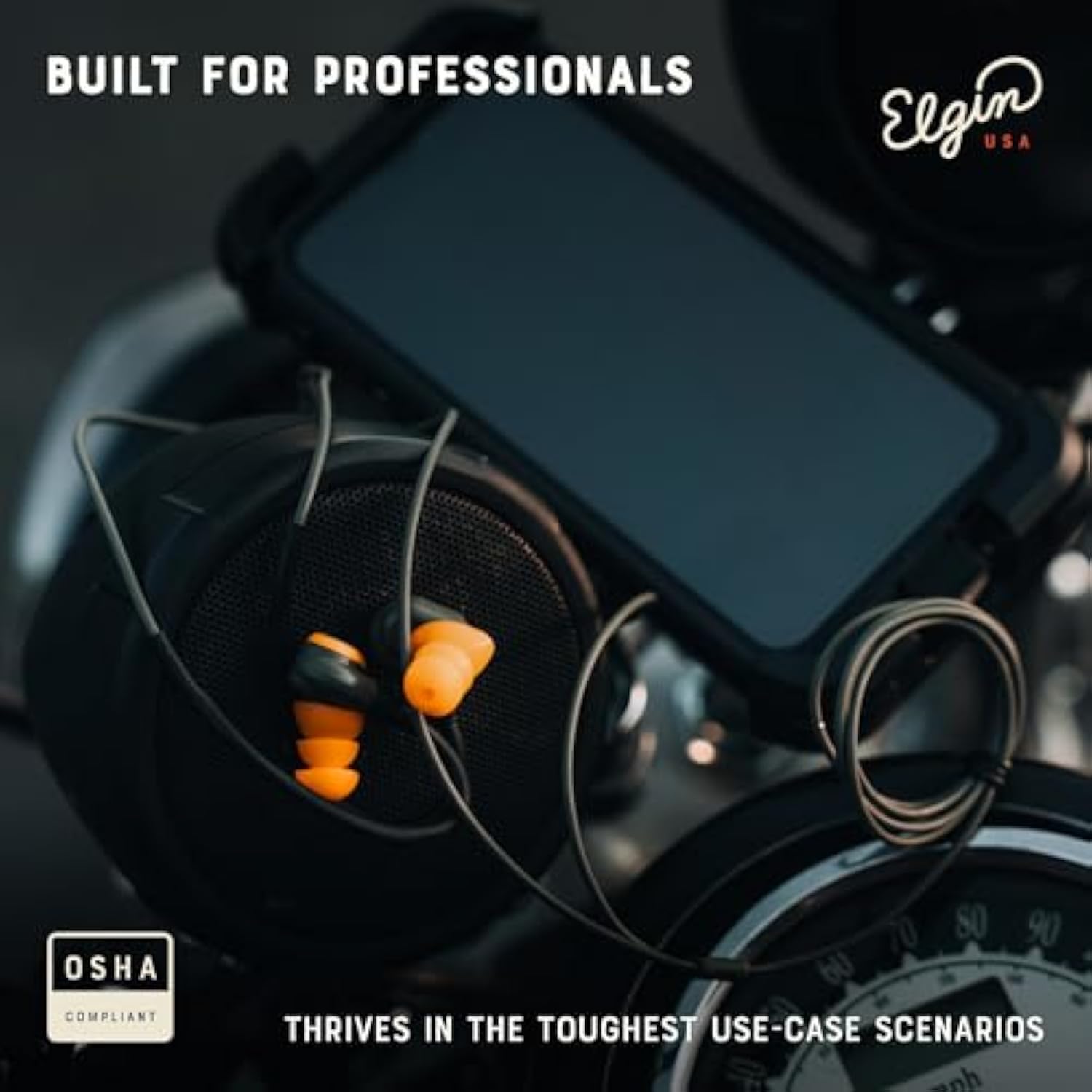 Elgin Rumble Wired Earplug Headphones, 27 dB NRR Waterproof Hearing Protection Earbuds w/Noise-Isolating Mic & in-Line Controller, OSHA Compliant, ANSI Certified, Kevlar Reinforced Cable, IP67, USB-C