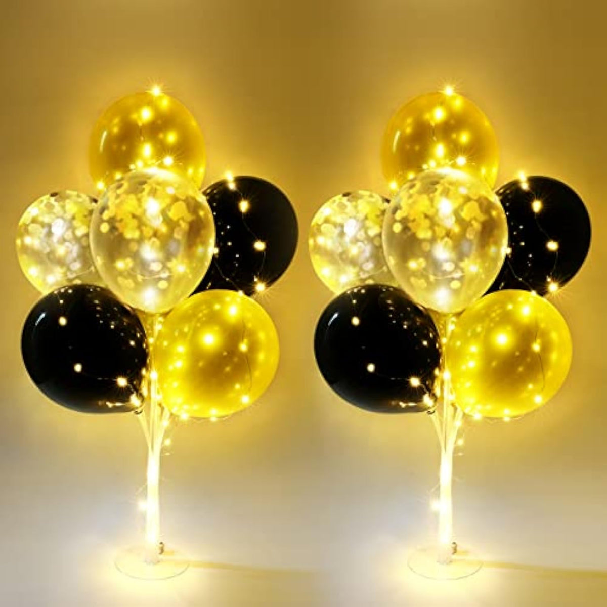 2 Set Table Balloon Stand Kit With Lights, Light Up Balloon Holder Include 16 Black Gold Latex Confetti Balloons, Christmas Party Decorations For Birthday, Weddings, Anniversary And Graduation