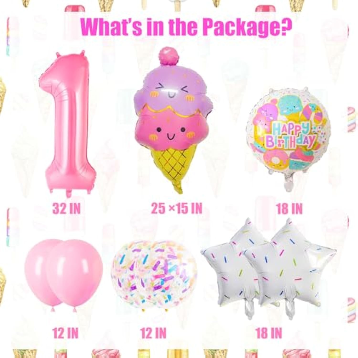Pink Ice Cream Balloons – Sweet One First Birthday Party Decorations