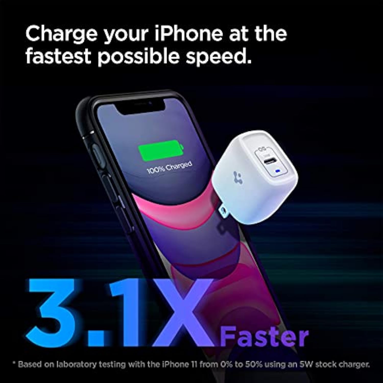 Spigen USB C Charger Block, [GaN Fast] 20W USB-C Power Adapter Type C for iPhone 15 14 13 Plus Pro Max 12 Mini MagSafe Z Fold Flip Pixel 8a Fast Foldable Wall Charger PD Charging AirPods Apple Watch