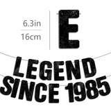 Pre-Strung Black Glitter Legend Since 1985 Banner, 40th Birthday Decor for Men