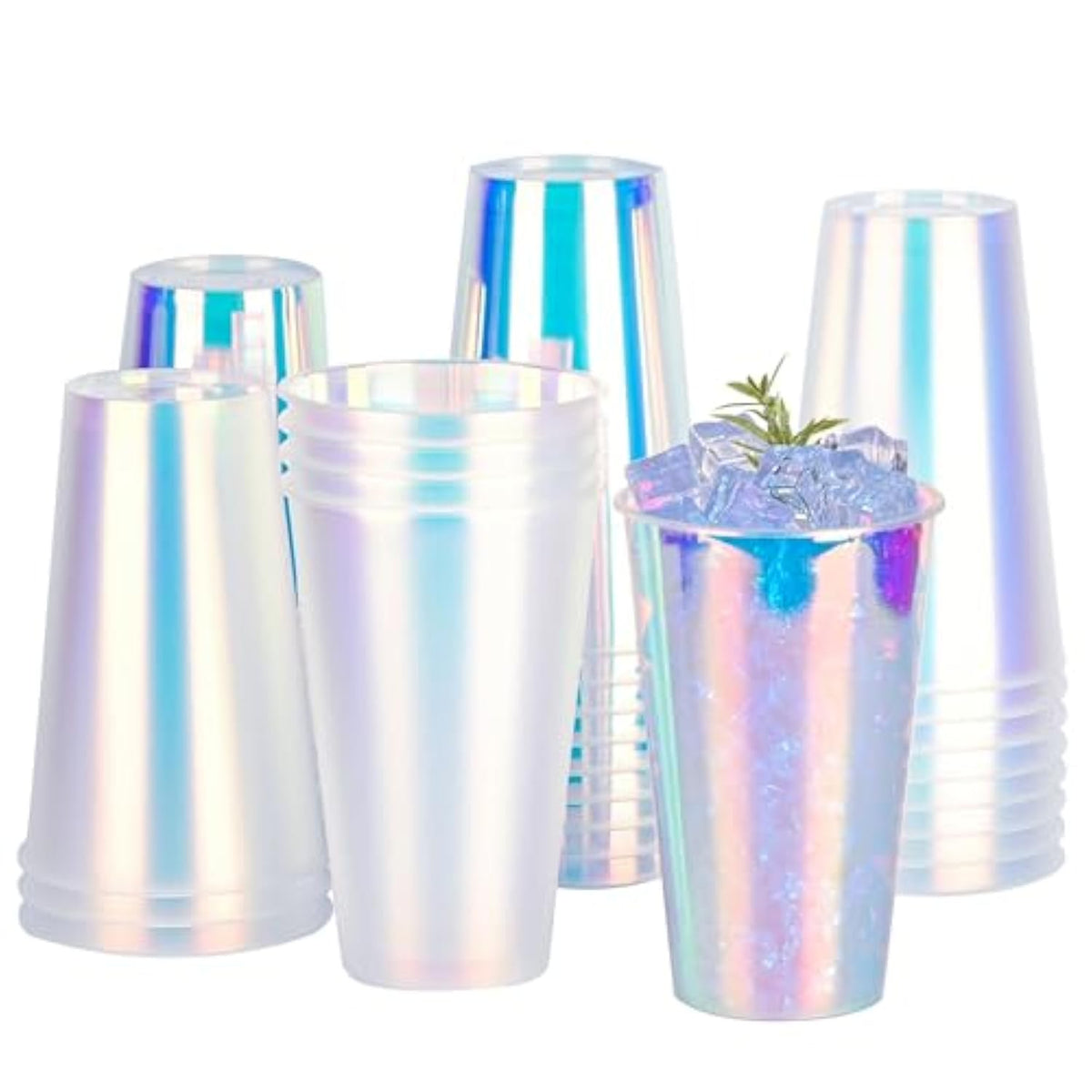 30Pcs 2 Styles Iridescent Plastic Cups 16Oz Bachelorette Disco Glitter Cups Drinking Cups Party Favor Cup Disposable Iridescent Pastel Party Supplies For Unicorn Bachelorette Party Birthday Wedding